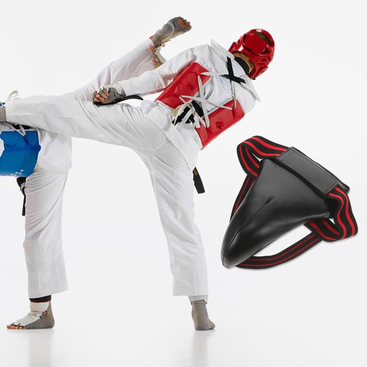 Professional Breathable Groin Protector with Adjustable Straps, Portable Taekwondo Boxing Crotch Guard for Martial Arts Training and Athletic Hip Protection
