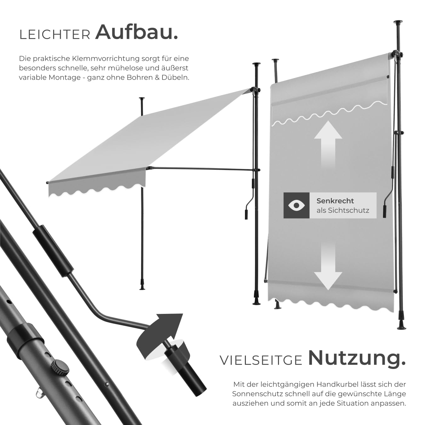 Amazon.de: tectake Klemmmarkise mit Handkurbel, Balkon Markise ohne  Bohren, Markise hhenverstellbar, UV-bestndig, wasserabweisend, ...