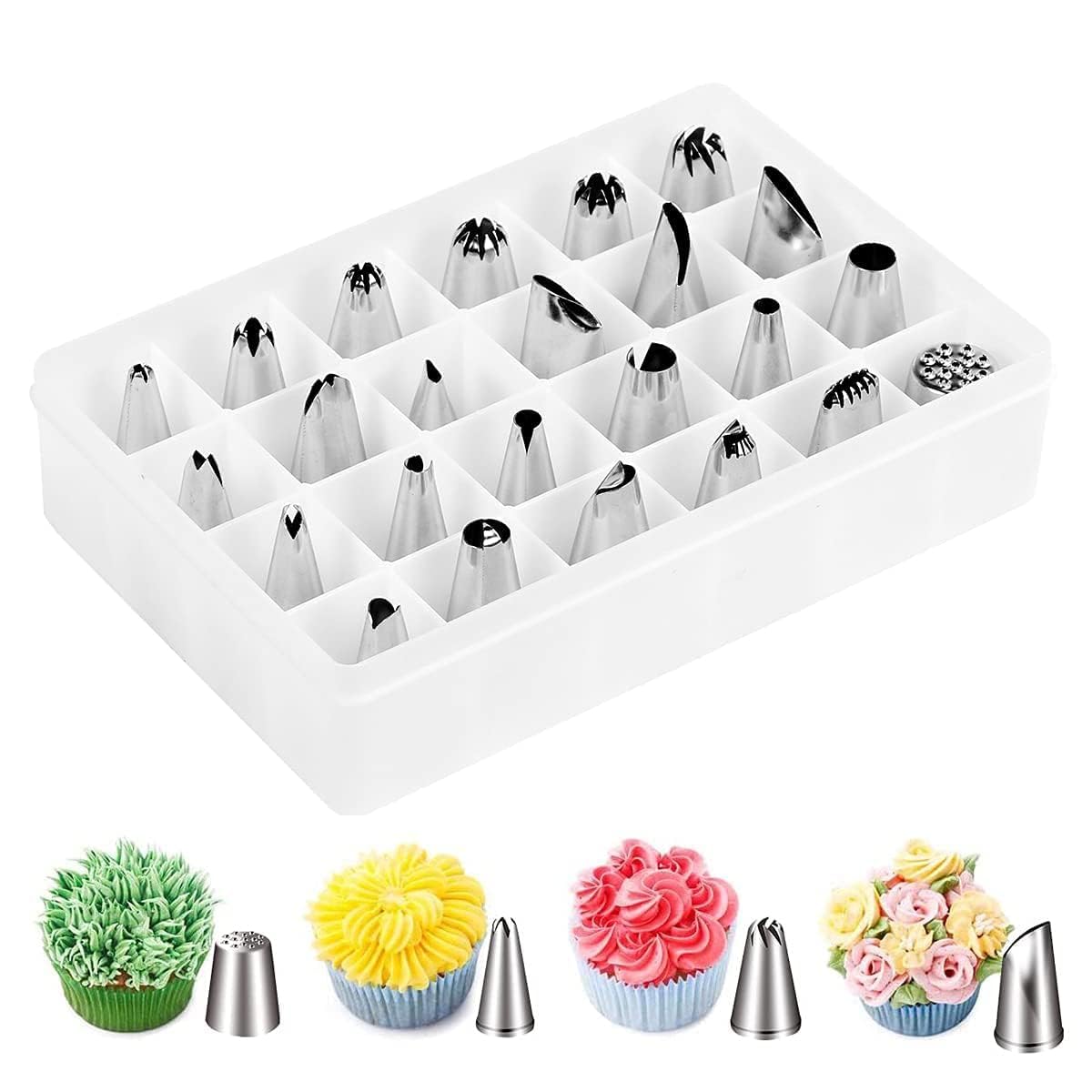 Netizen 24 pcs Stainless Steel Nozzles Set for Cake Decorating for Icing on Cakes, Cupcakes and Pastry, Cake Nozzle Set, Nozzle Set, Cake Making Set, Nozzle for Cake etc