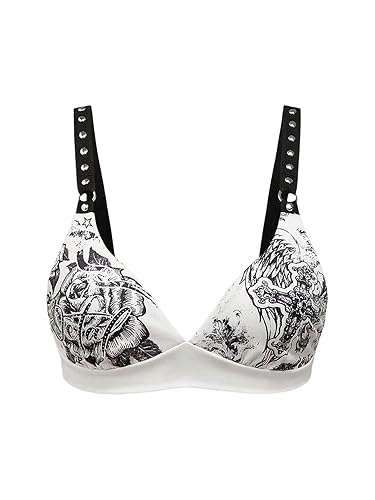 SOLY HUX Women's Y2k Gothic Graphic Cami Crop Tops Rivet Punk Grunge Summer Tops Streetwear - Medium - Black Graphic