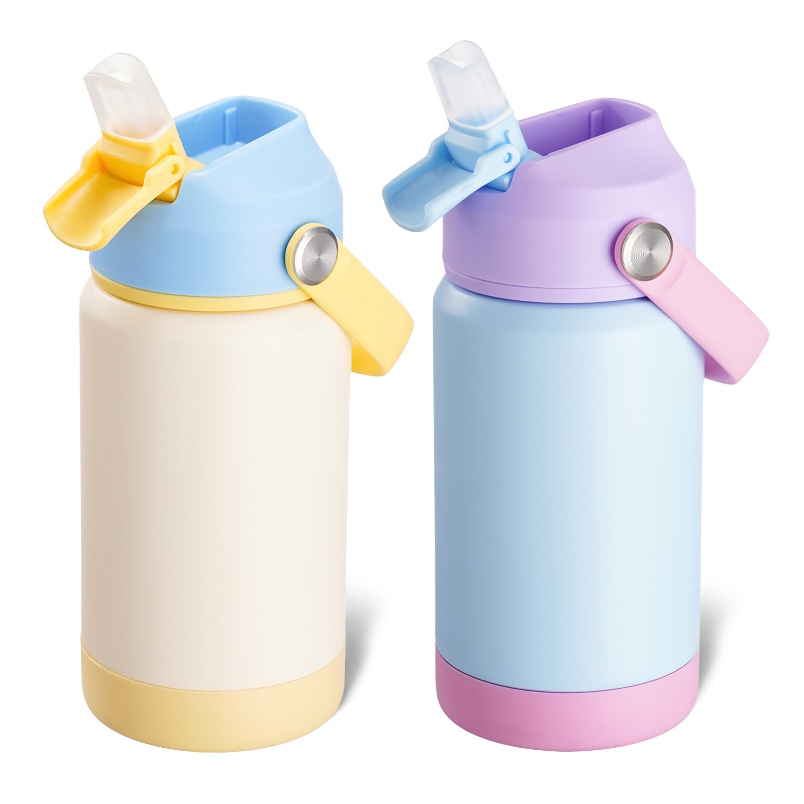 Fijinhom Kids Water Bottle, 360ml/12oz, Stainless Steel Insulated Water Bottle with Straw, Vacuum Leakproof, Kids Water Bottles for School Boys Girls,BPA Free,Cloud & Skyblush 2 Piece Set โ image 1