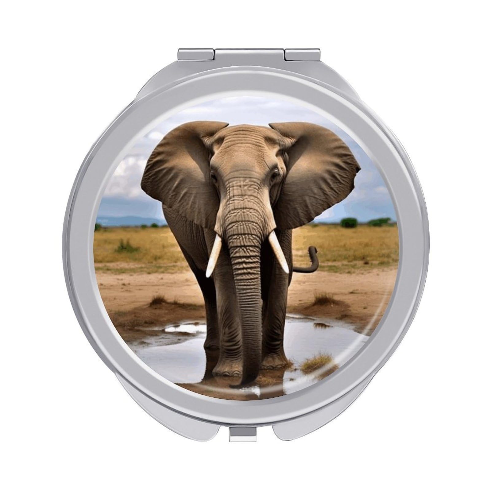 VstaDank African Wild Animals Elephant Compact Mirror for Purses Round Fashion Travel Makeup Mirror 2X /1x Magnifying Double Sides Mini Mirrors Portable Pocket Mirrors for Handbag Purse Women Gift