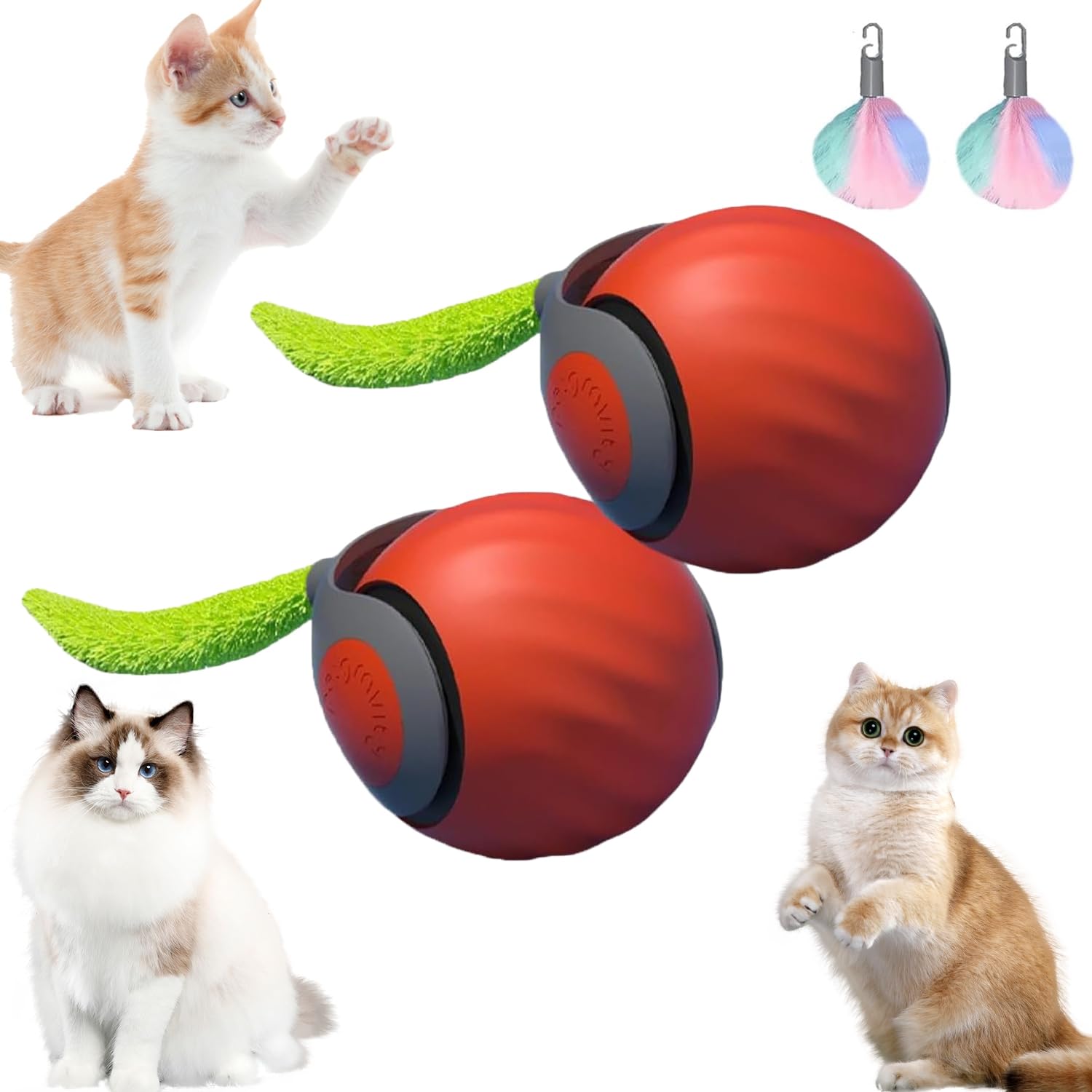 GALER Speedy Tail 2.0, Speedy Tail Cat Toys, Interactive Cat Toy Ball for Indoor Cats, USB Rechargeable Automatic Cat Toy Smart Cat Toy Ball with Two Speed Adjustment (2PCS Orange)
