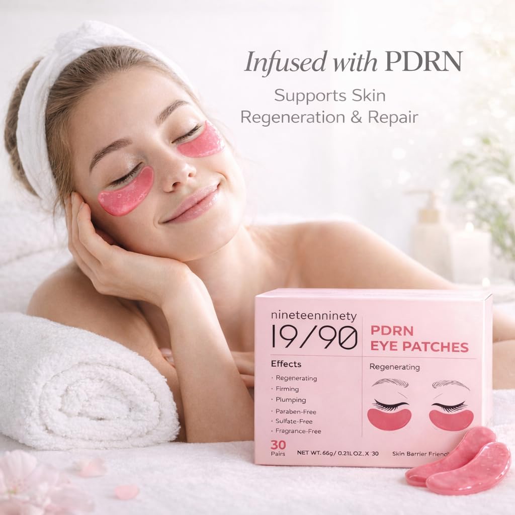 19/90 Revitalizing Hydrogel Under Eye Patches for Dark Circles & Puffiness - Salmon PDRN, Peptides & Hyaluronic Acid - Pink (30 Pair)
