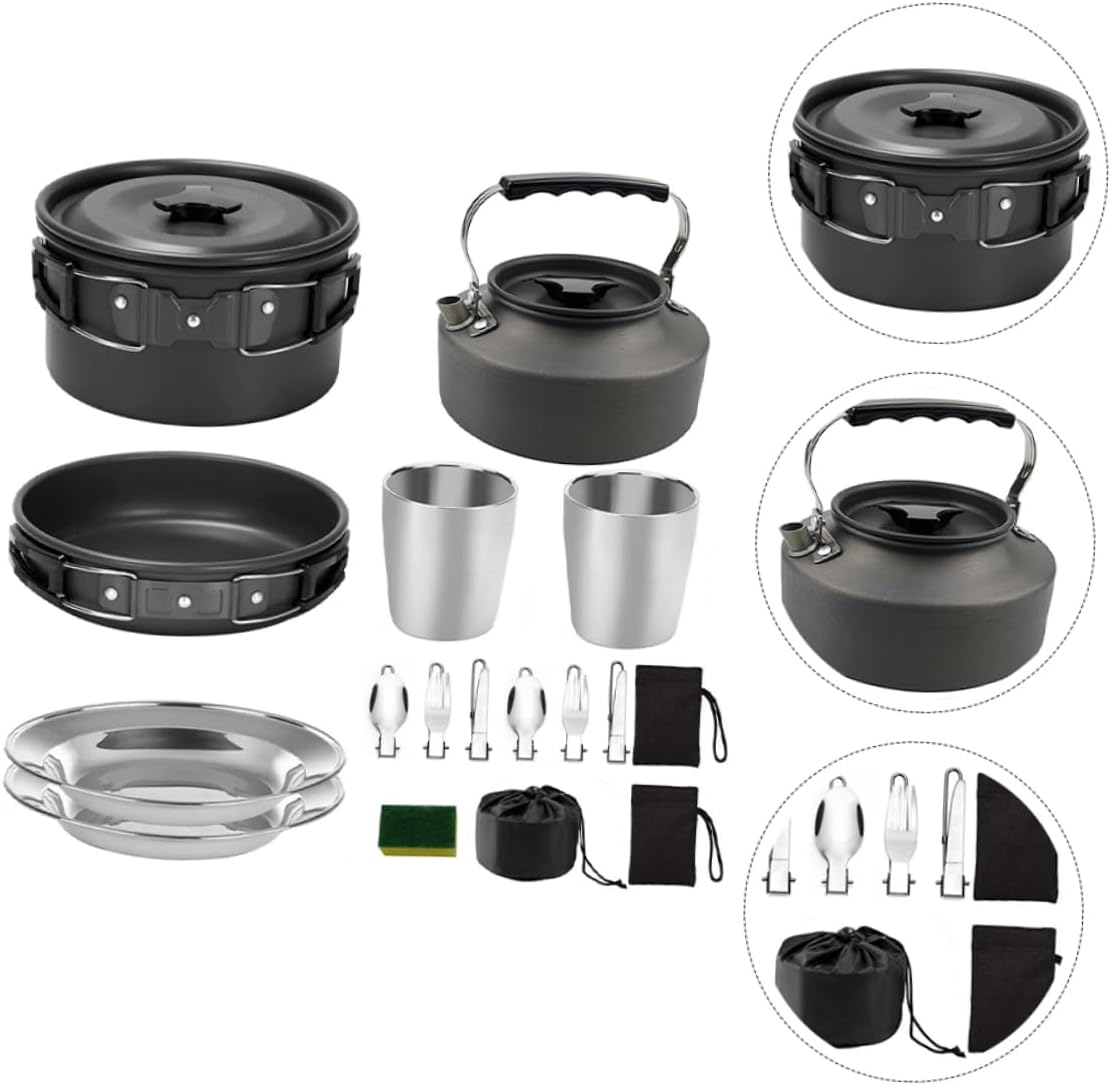 1 Set Camping Cookware Kit Camping Kettle Portable Stove Cooking Accessories for Outdoor Cooking Hunting Hiking