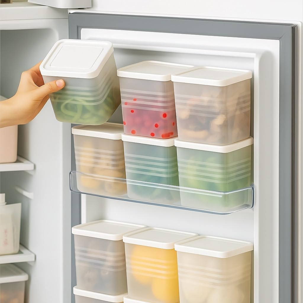 Refrigerator Organizer Containers Set of 6 – 1200ml BPA-Free Plastic Fridge Storage Boxes, Stackable Freezer & Pantry Organizer Bins for Food & Veggies