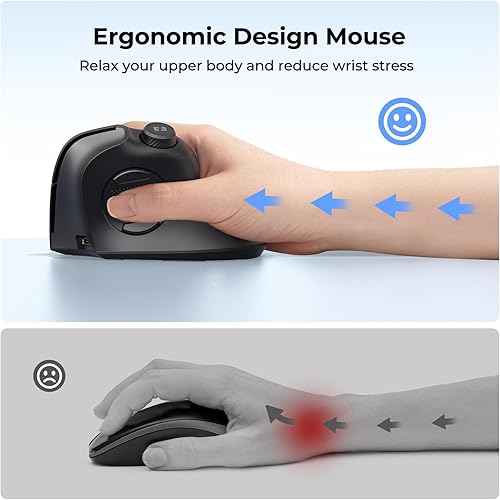 Miniatura 2 de seenda Ratón ergonómico inalámbrico, MOU-302 Bluetooth vertical recargable, Ergo Optical Mouse con 100016002400 DPI, perilla de volumen, 3