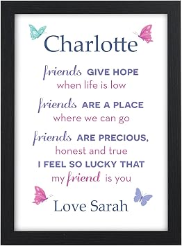 Beecreative PERSONALISED Friendship Sign Best Friend Plaque Gifts for Christmas Birthdays - PERSONALISED with ANY NAME and ANY RECIPIENT - Black or White Framed A5, A4, A3 Prints