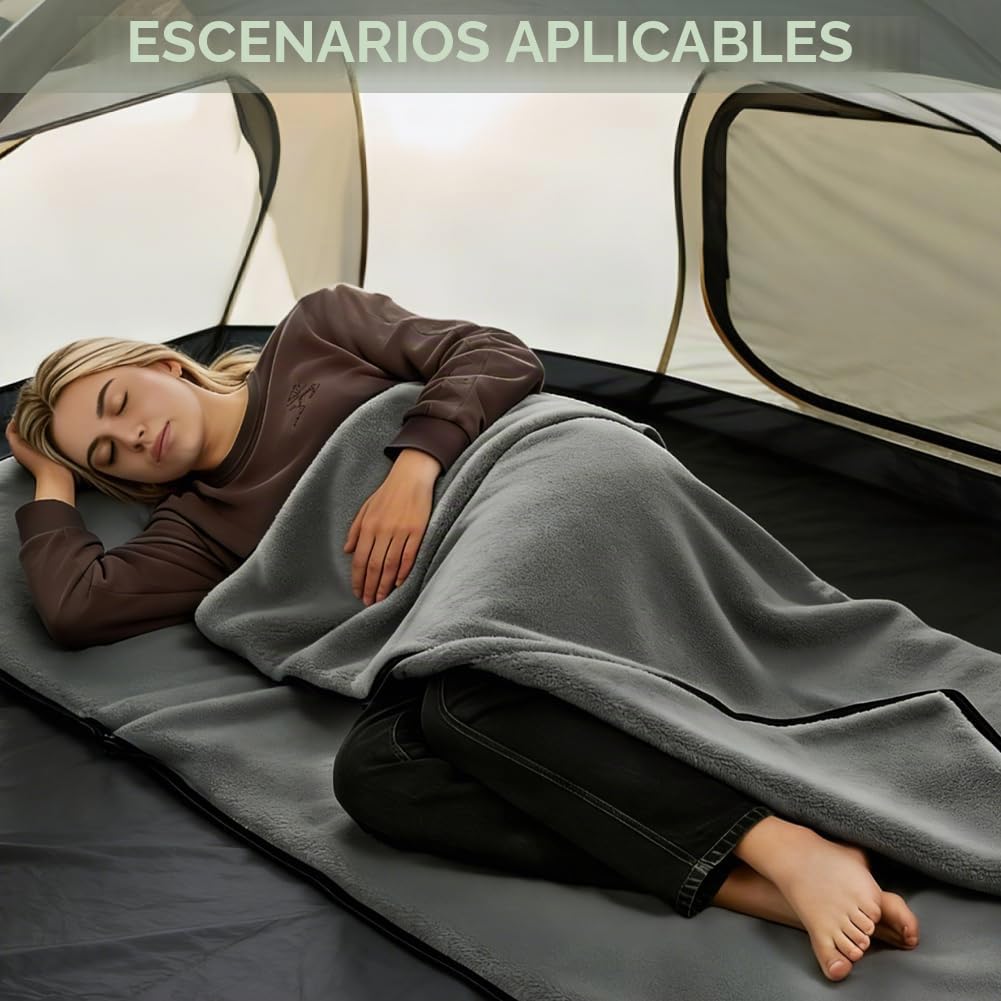 Saco de dormir para cabaña de algodón y ultraligero – 180 x 80 cm saco de dormir compacto de forro polar interior, saco de dormir ligero para camping, senderismo, hostal y al aire libre