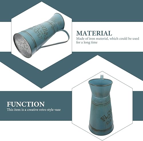 Miniatura 6 de Vaguelly Jarrón rústico Shabby Chic jarrón francés vintage con acabado galvanizado, jarra de metal primitiva, jarrón decorativo para mesas