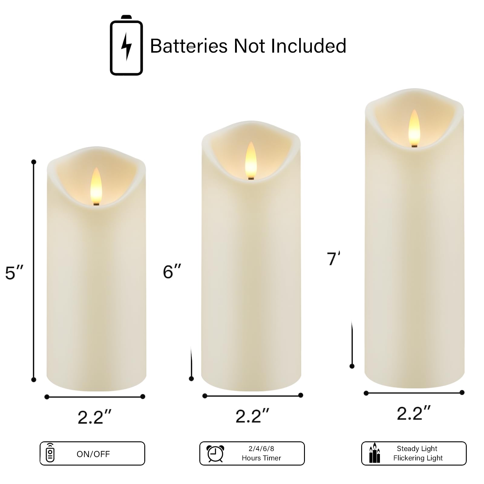 kakoya Velas parpadeantes sin llama, velas LED acrílicas que funcionan con pilas con control remoto y temporizador, juego de 9 (marfil)