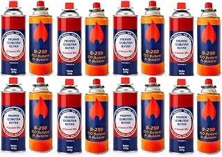 Botellas para Camping Gas Portatil u Hornillo Camping Portátil, Cocinal, Infernillo, Fogareiro, Cartucho de Gas Butano para Acampada B-250 para Hornillos Camping y Quemadores (Packs de 16 Botellas)