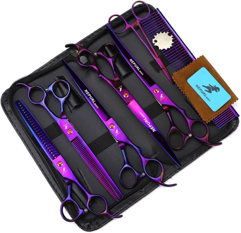 Set di Forbici da toelettatura per Cani - 8,0 Pollici, (Viola) di Forbici per Capelli per Animali