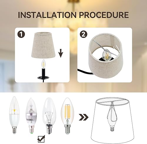 Miniatura 5 de Juego de 6 pantallas de candelabro, cortinas de lámpara de lino, juego de 6 pantallas de lámpara pequeñas para lámpara de araña, lino profundo