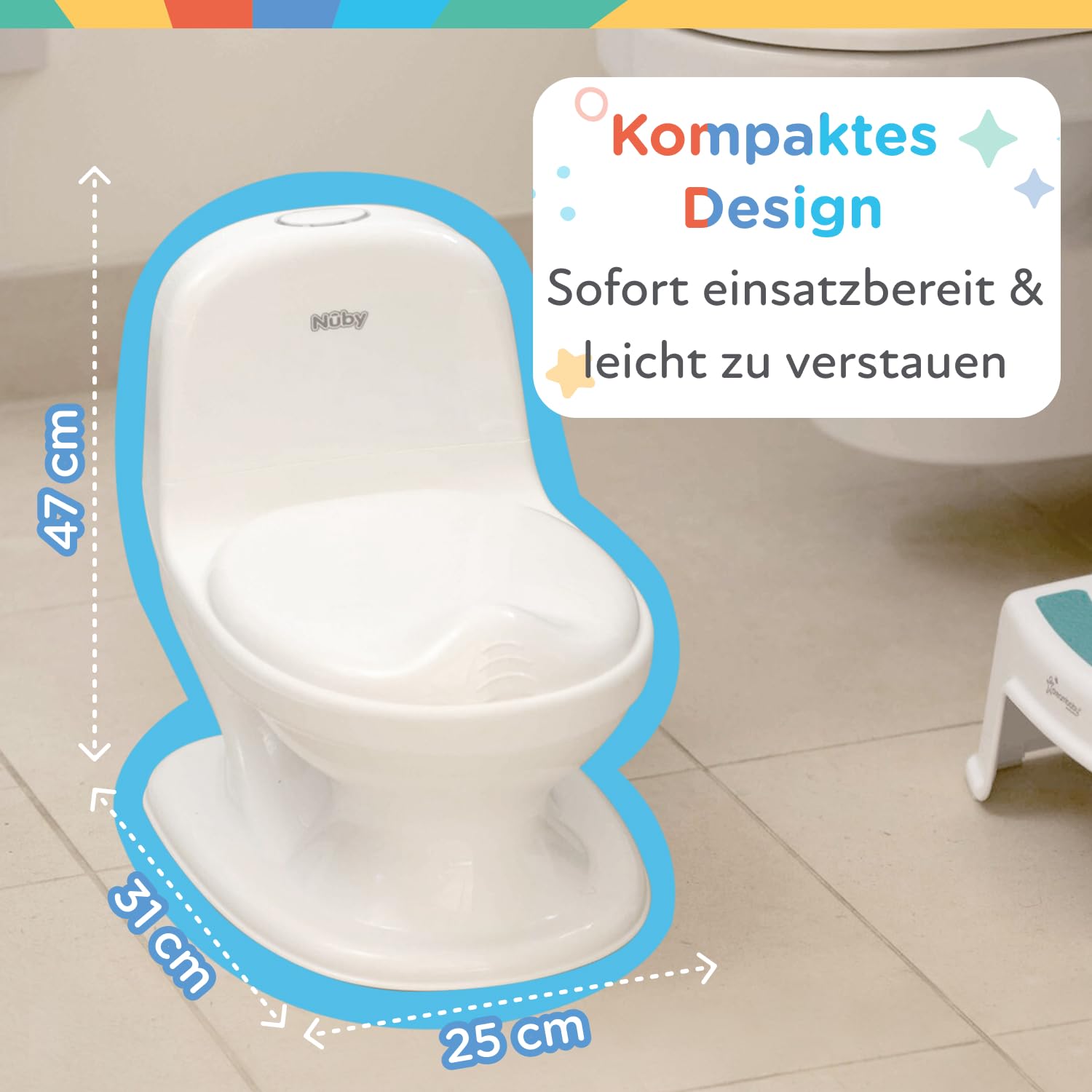 Nuby - My Real Potty - Baby-Töpfchen für Töpfchentraining – Töpfchen für Kinder mit Spülgeräusch & Batterien Inklusive – Kindertoilette ab 18 Monaten – Realistisches Baby WC Zum Üben – Weiss