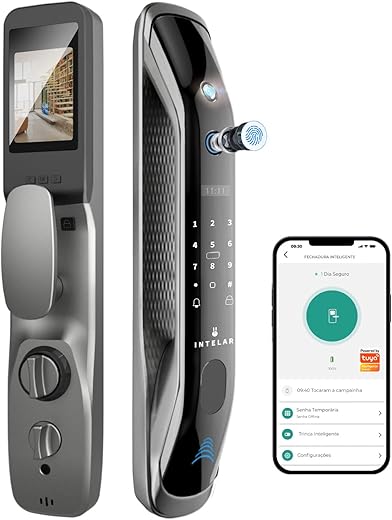 GMRGB Fechadura Digital Biométrica com Impressão Digital, Controle do Aplicativo TUYA, Desbloqueio com Chave, Código de Acesso, Preta