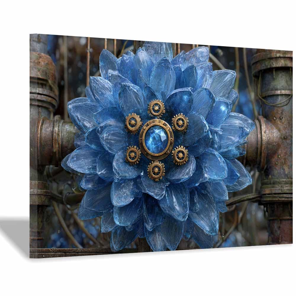 ZAMAEIU Nature Landscape Canvas Wall Art Machine-core flower posters picture, Modern Wall Decor, for Bedroom, Office, Living Room, Corridor, classroom(blue)-70x100cm Framed