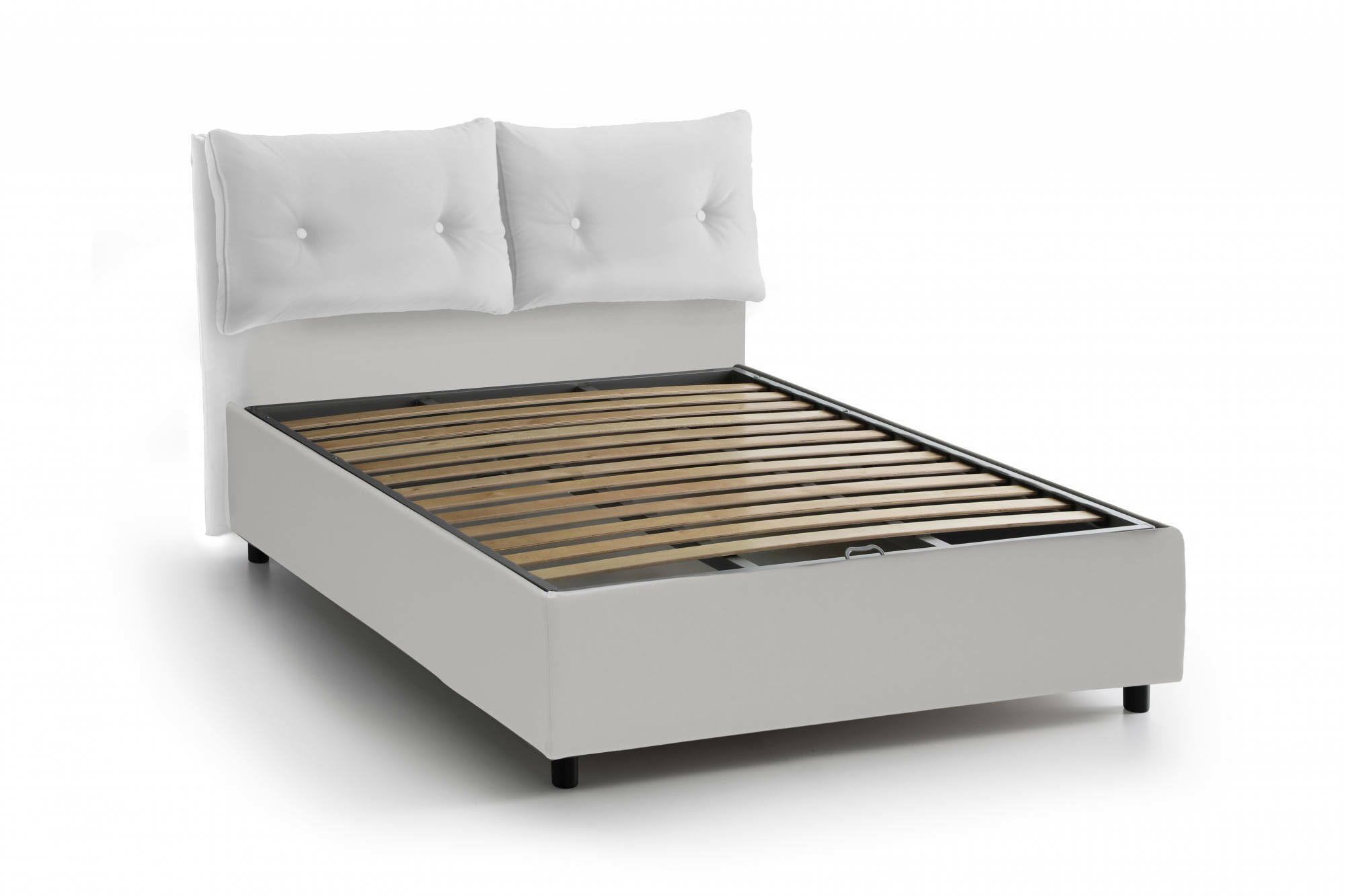Talamo Italia - Letto matrimoniale Elisabetta, Letto contenitore con rivestimento in tessuto, 100% Made in Italy, Apertura frontale, adatto per materasso Cm 160x190, Bianco