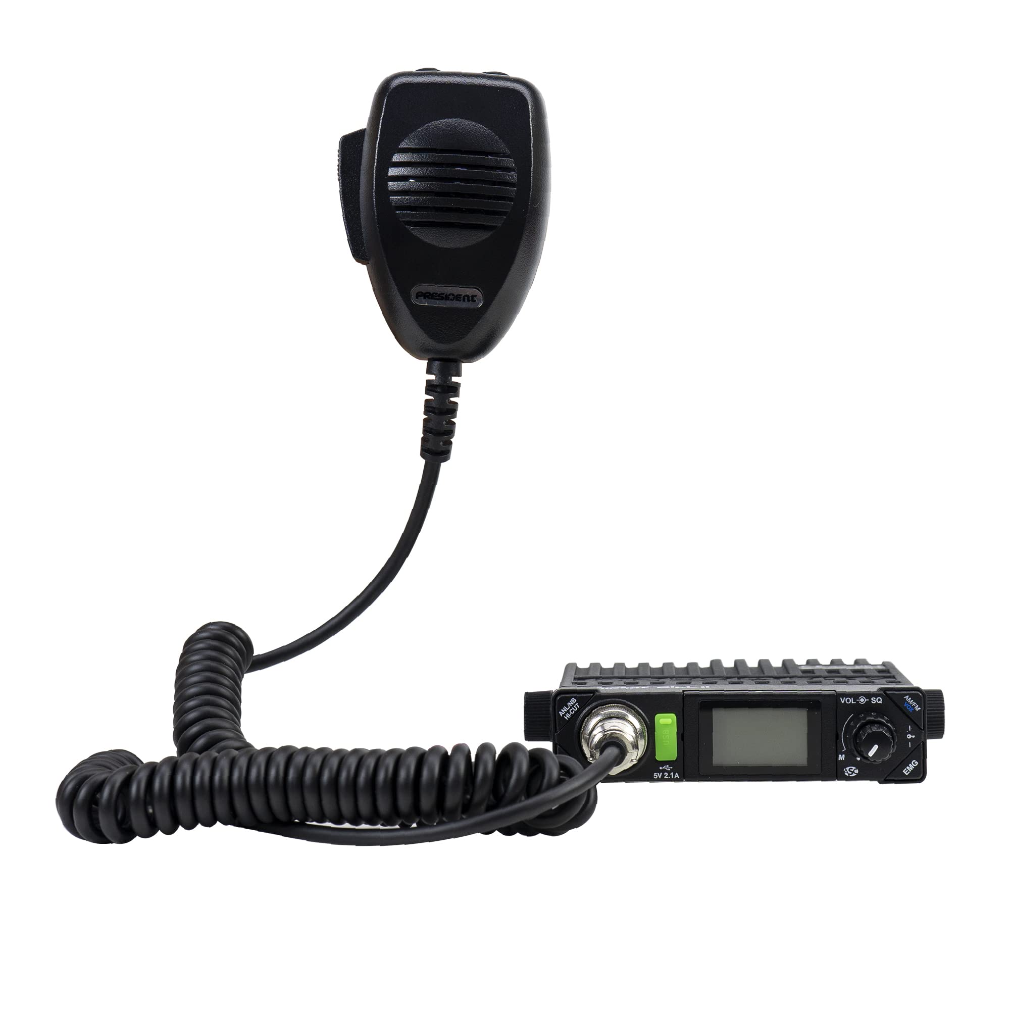 Radio CB President Bill II ASC, VOX, Roger Beep, Scan, 4W, 12 V Mejorado con filtros de Ruido NB, ANL y Hi - Cut, Nero