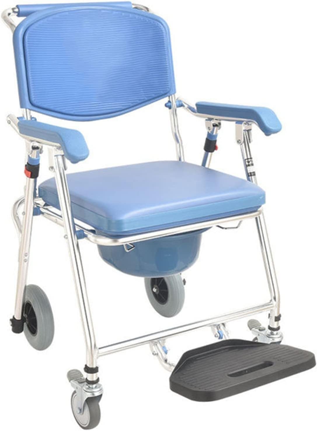 Gthtuhfd 1 Toilet Wheelchair - Aluminium Shower Commode Chair With Detachable Bucket For Seniors And Disabled - Bedside Commode With Wheels And Toilet Seat
