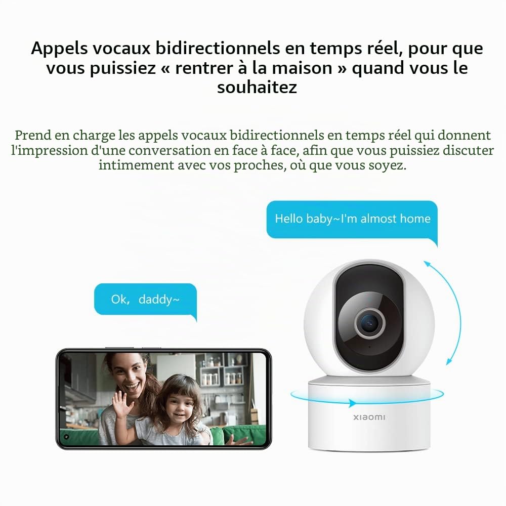Xiaomi Mi Smart Caméra Surveillance C200 1080P WiFi intérieure 360° qualité, Vision Nocturn, Détection Humaine AI, Audio bidirectionnel, pour Bébé et Animaux, Compatible avec Alexa et OK Google