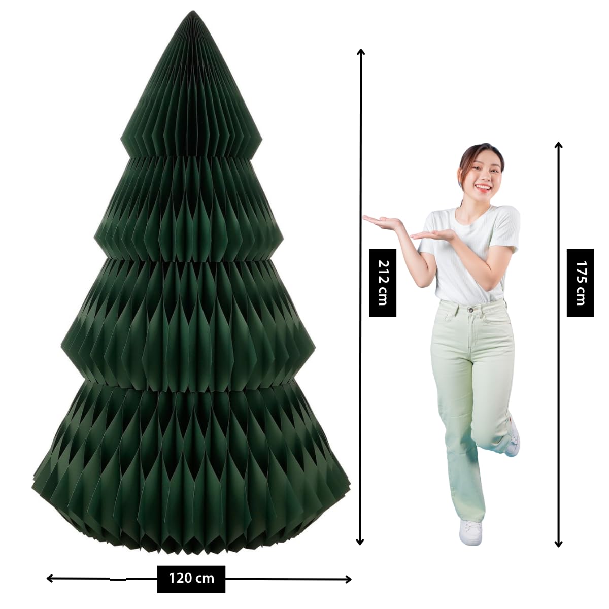 Mica Decorations Sapin de Noël en Papier XXL - Christmas Tree Artificiel Pliable - H212 x Ø120 cm - FSC Mix - Vert