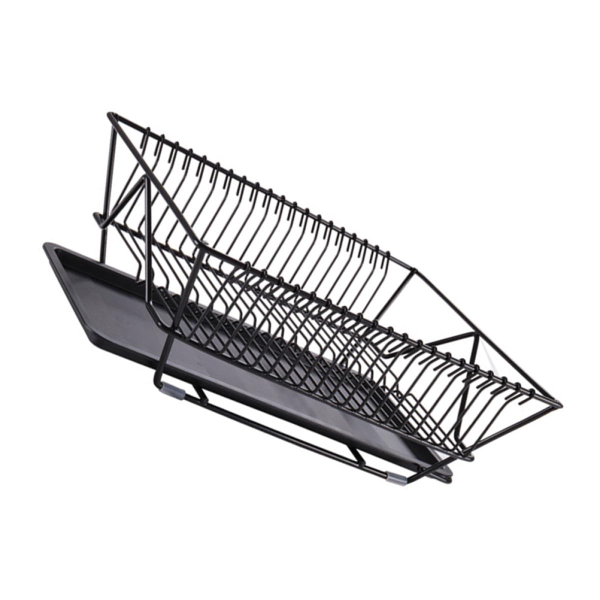 Zerodeko Égouttoir Cuisine en Fer Noir Plateau Amovible, Porte-ustensiles Pratique pour Plan de Travail, Design Moderne et Résistant la Décoloration