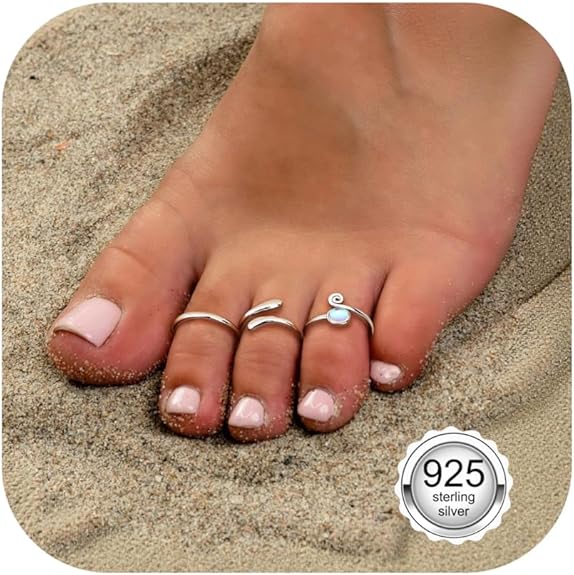 Anelli Da Piede Argento 925 - Set 3 Pezzi Regolabili E Ipoallergenici - Foto 9