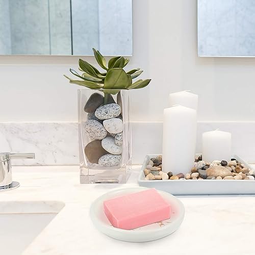 Miniatura 2 de Hemoton Jabonera de mármol hecha a mano Accesorio de baño Jabonera de baño Bandeja redonda de mármol Jabonera de ducha Jabonera Bandeja de mármol