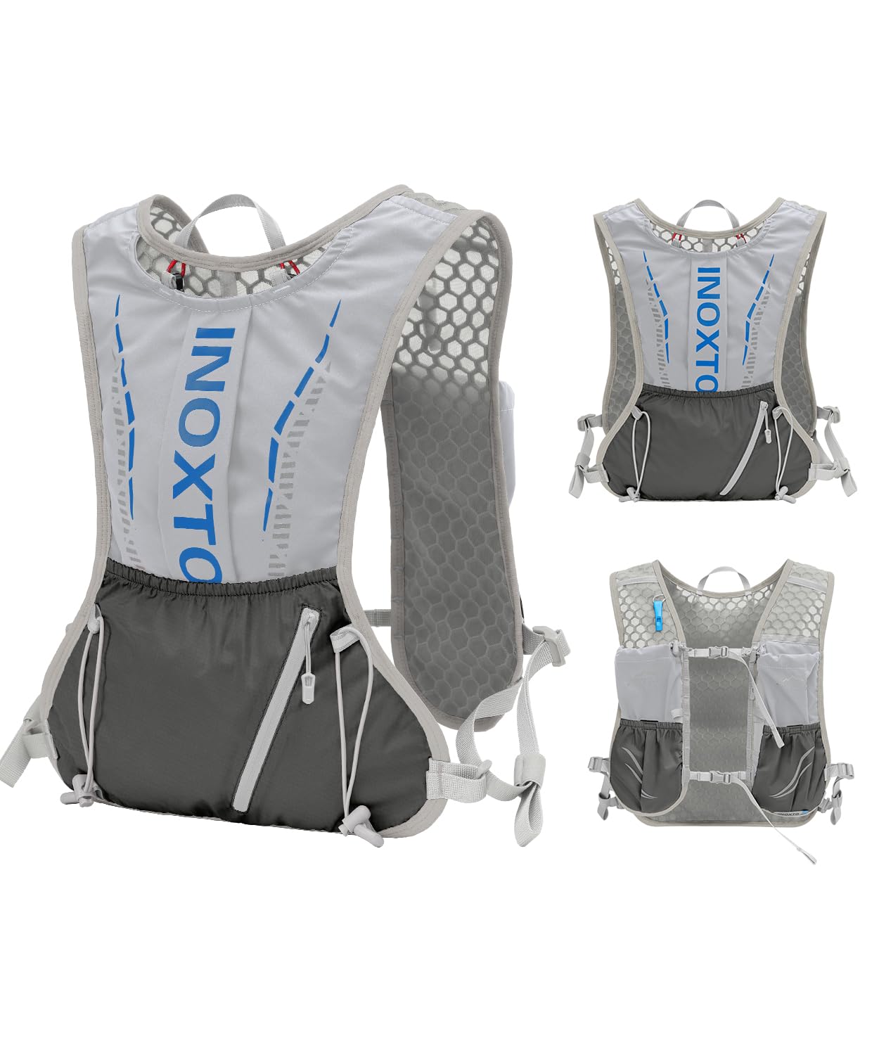 INOXTO Running Backpack, 5-liter lightweight hydration bag for outdoor hiking cross country marathon cycling competition mountaineering water bag backpack for men (Light gray) — image 1