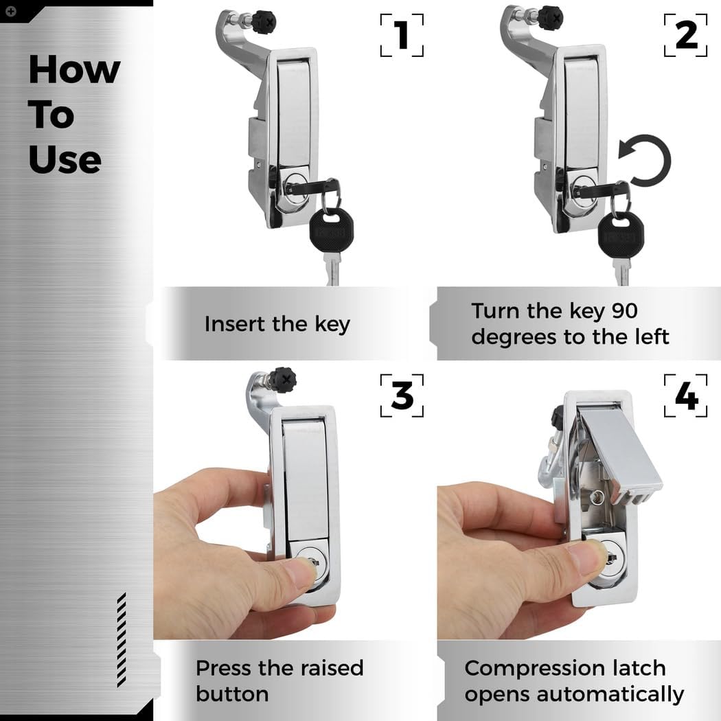 2 Compression Latches With 4 Keys, Zinc Alloy Trigger Locks For Electronic Closures, Hand Operated For 0.04-0.94’’ Thick Doors,