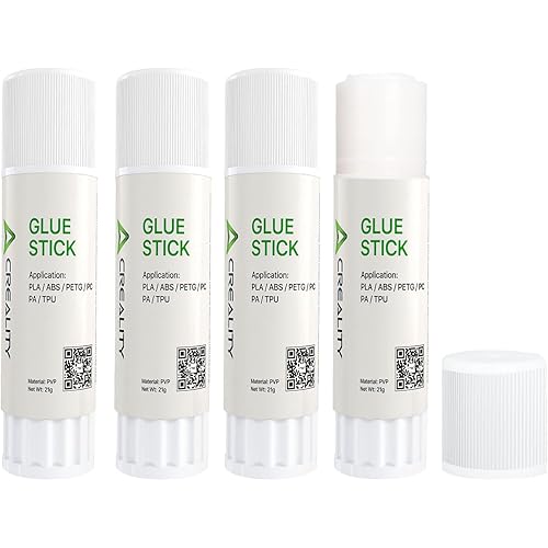 Creality 3D Printer Glue Sticks PVP Solid Glue Sticks for 3D Printer Hot Bed, Enhanced Adhesion Reduces Warping for Filament, 3D Printer Glue Sticks for PLA/ABS/PETG/PC/PA/TPU, 4 Pack