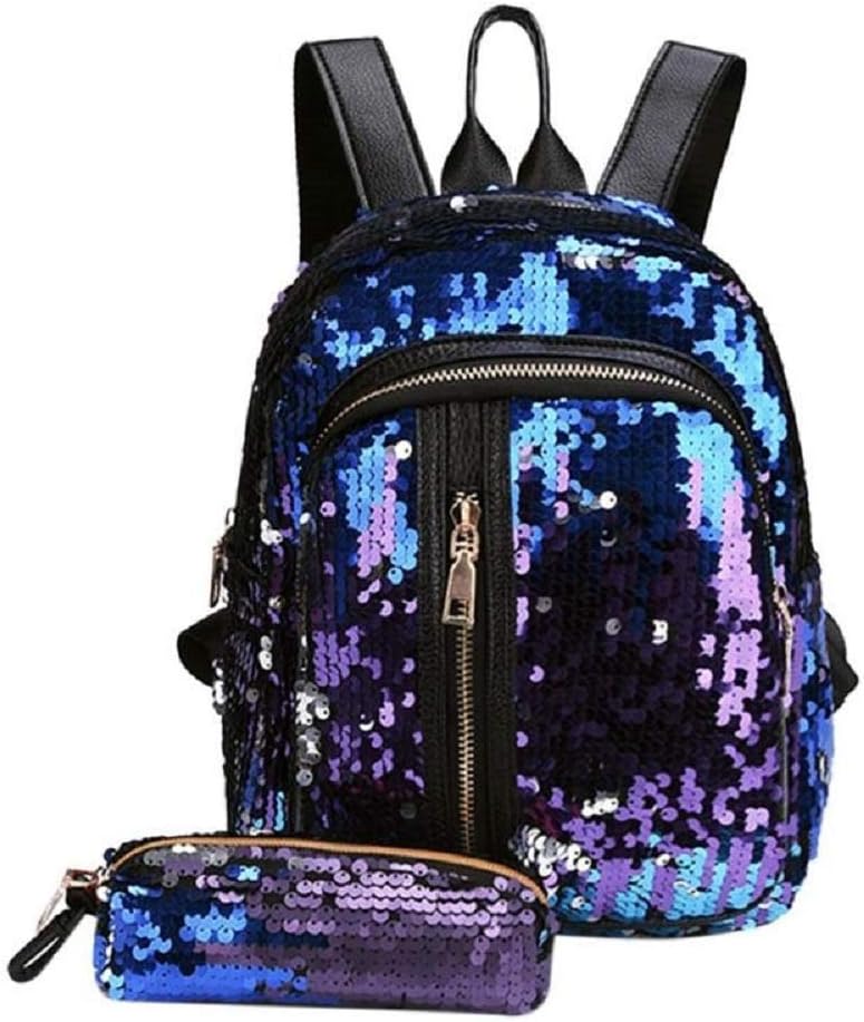 OneMoreT 2pcs/Set Glitter Sequins Backpack New Teenage Girls Fashion Bling Rucksack Students School Bag with Pencil Case Clutch Mochilas