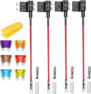 Gebildet 12V-24V Standard Add-a-Circuit Fuse Tap, ATS Medium Piggy Back Blade Fuse Holder with Wire Harness, 6 pcs Standard Fuse (3A 5A 7.5A 10A 15A 20A) and Fuse Puller (Pack of 4)