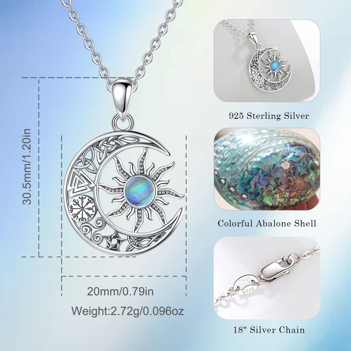 Collana in Argento Sterling con Luna e Stella per Donna, Frizzante CZ Pietra di Luna Mezzaluna Pendente Gioielleria Regalo per La Moglie Della Mamma Delle, Argento da 18"