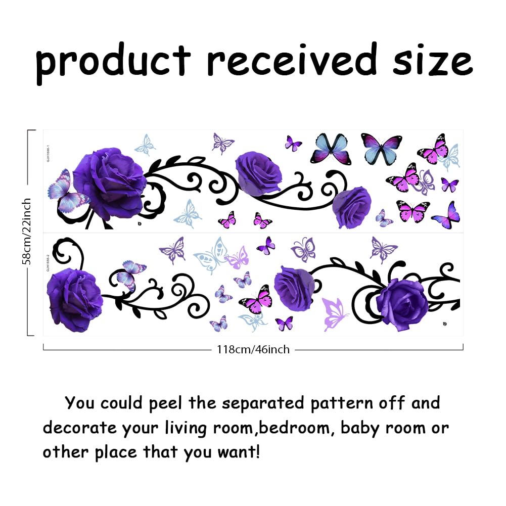 SUPERDANT Wandsticker-Set "Rote Rose" Mit Schmetterlingen - Abnehmbare Vinyl-Wandtattoos 74x58 Cm Für Schlafzimmer, Wohnzimmer & DIY-Deko
