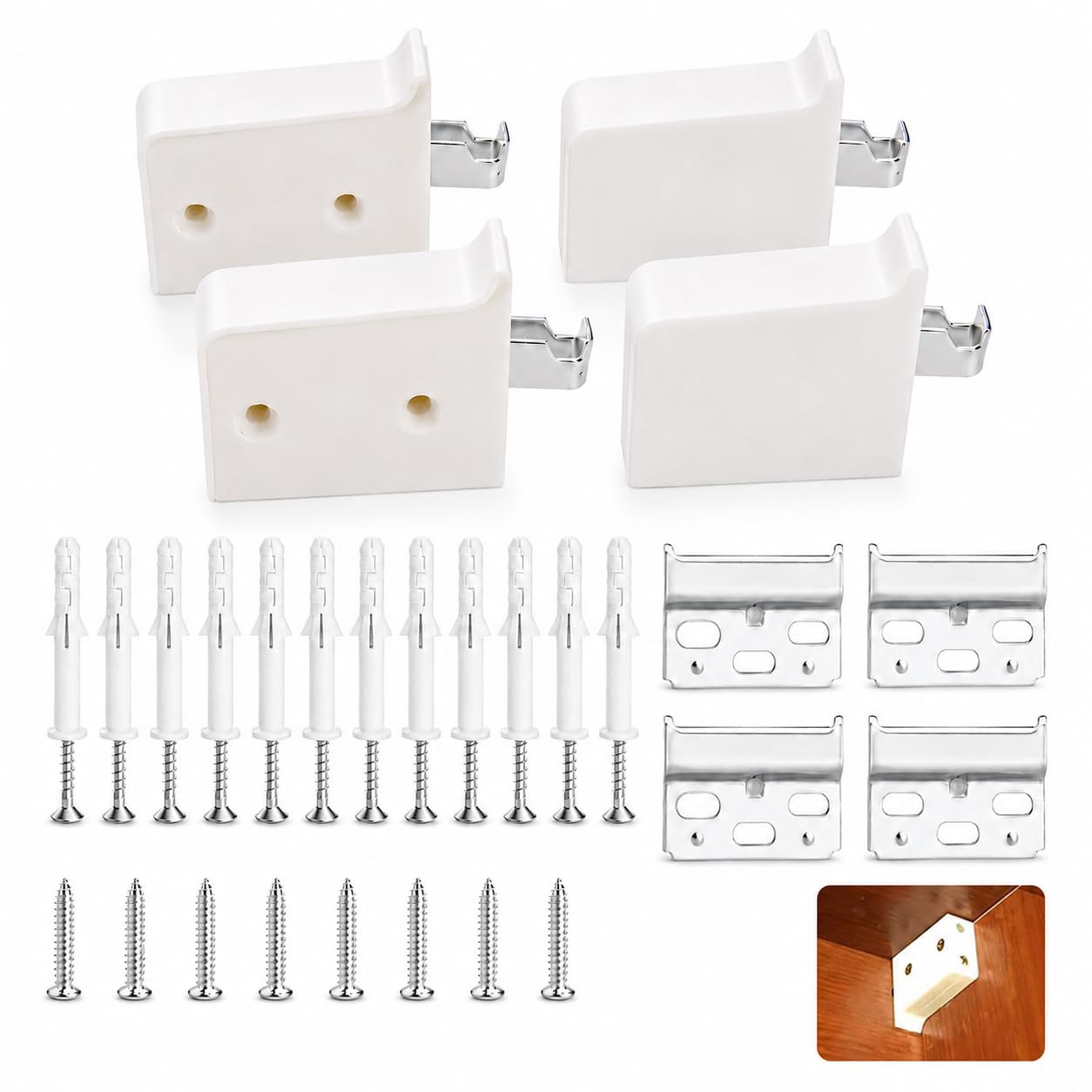 FortWeal Cabinet Hanger Brackets, 4 Pack Wide-Jaw Hangers, Plastic Covers