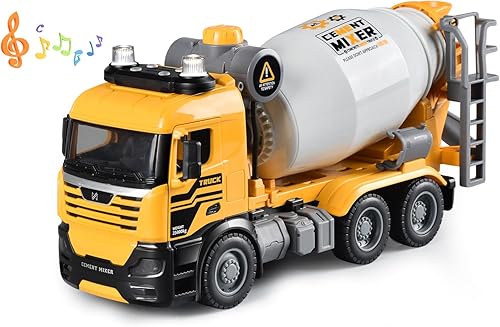 WEMOKA Camión de juguete mezclador de cemento con piezas móviles, camiones de cemento de 11.5 pulgadas con luces y sonidos, camiones de arena de