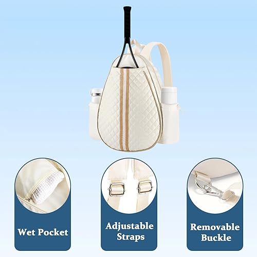 Miniatura 5 de Bolsas de tenis para mujer, acolchadas, grandes, mochila cruzada con capacidad para 2 raquetas, resistente al agua, bolsa de pickleball de un hombro