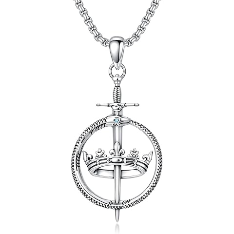SIMONLY Gothic Sword Necklace for Men 925 Sterling Silver Bull/Skull/Snake Necklace Viking Rune Sword Pendant Amulet Skull Jewelry Gift