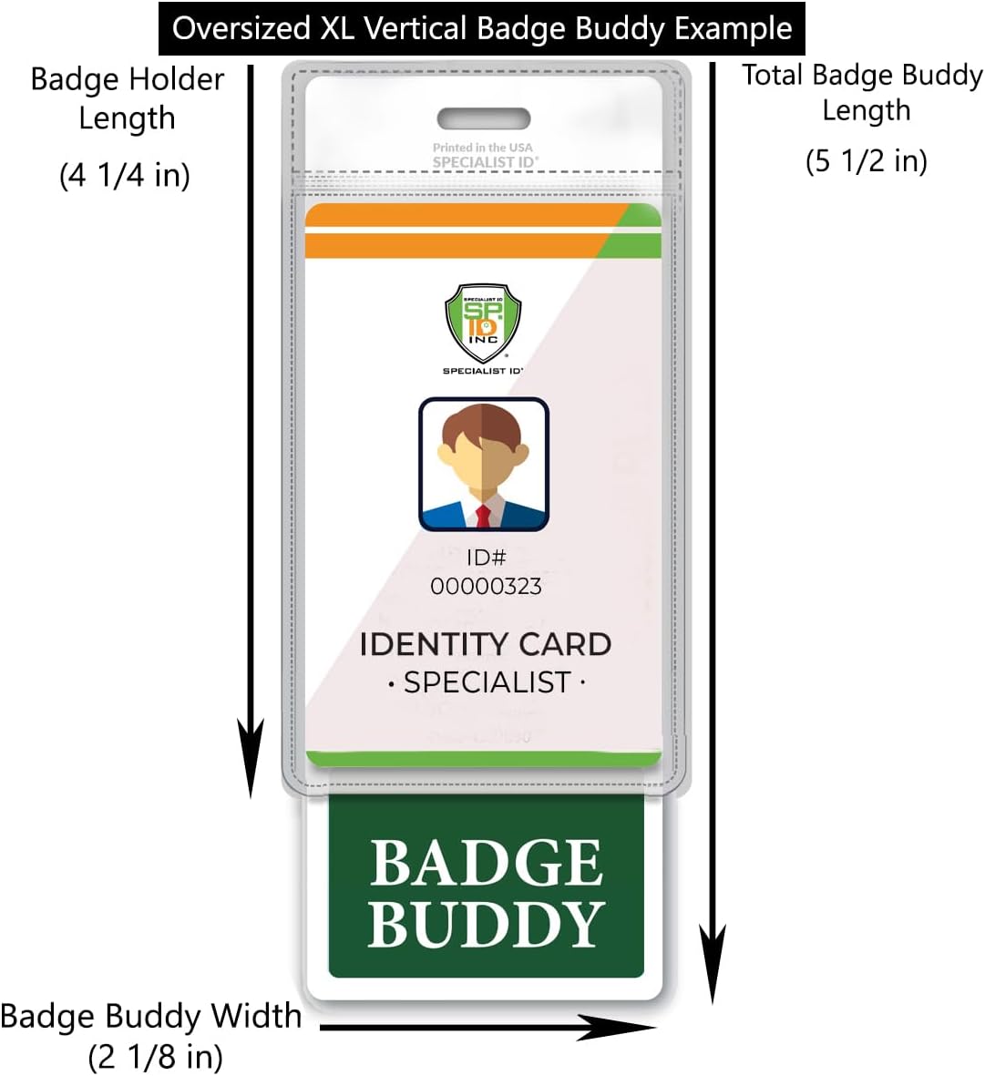Bulk 20 Pack - Oversized Custom Badge Buddy Vertical - Extra Large Badge Buddies Role I’D Backer Card for Nurses - 2 1/8 X 5 1/2 - Wear with I’D Holder - USA Printed by Specialist ID (Dark Green)