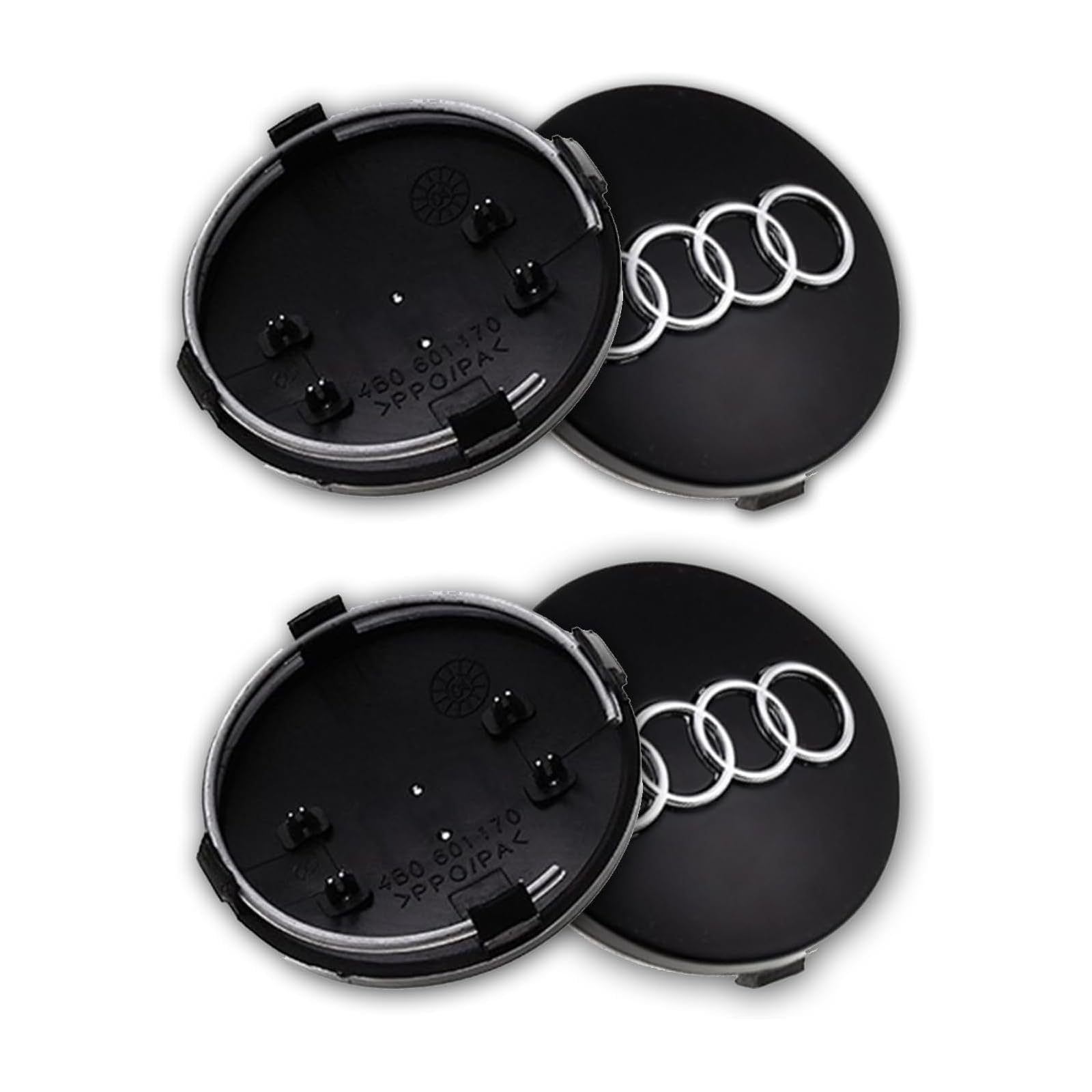 4 Stück Nabendeckel für Audi 60mm, Radnabenkappen Felgendeckel Felgenkappen Nabenkappen ABS Wheel Caps Radnabenabdeckung, Schwarz