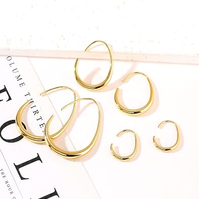 3 Pairs Teardrop Hoop Earrings Set for Women Gold Silver Oval Hoops Pull Through Chunky Dangle Statement Earring Jewelry