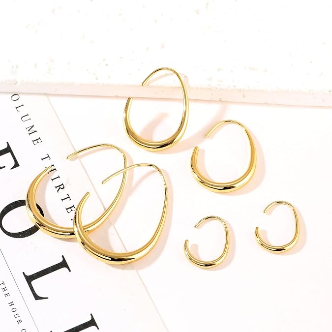 3 Pairs Teardrop Hoop Earrings Set for Women Gold Silver Oval Hoops Pull Through Chunky Dangle Statement Earring Jewelry
