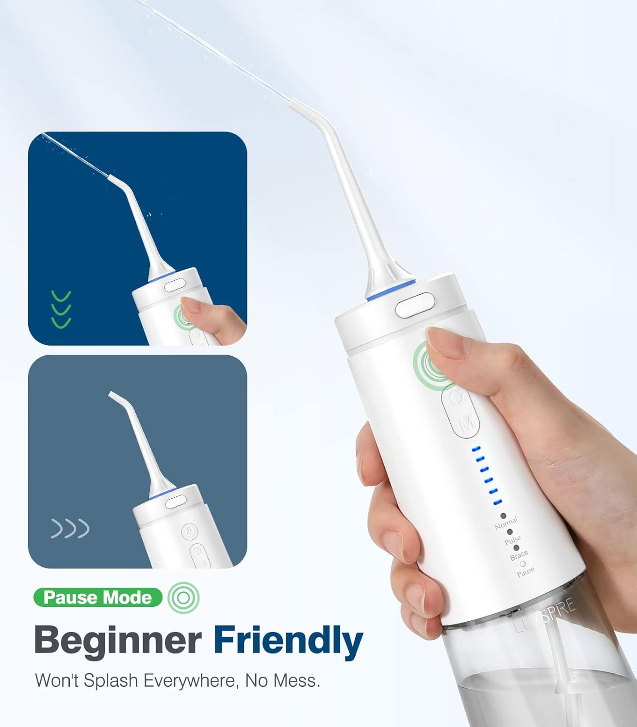 Luxspire Toothbrush Holder+Newest Cordless Water Flosser, Professional 4 Modes Portable Power Dental Flosser, Waterproof Oral Irrigator, USB Rechargeable Powerful Battery Life Teeth Cleaner : Health & Household