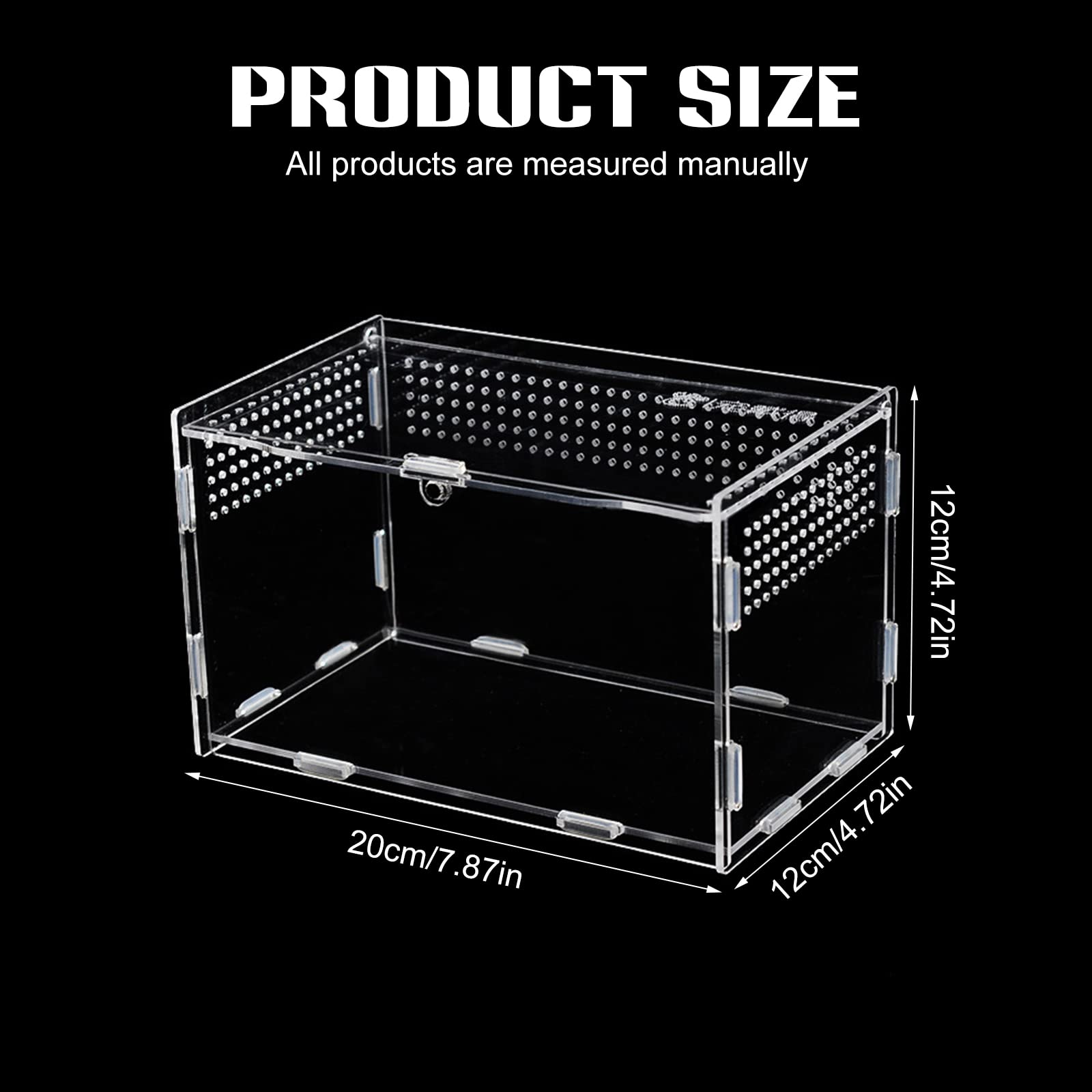 Nizirioo Acrylique Boîte D'alimentation D'insectes: 20cmx12cm x 12cm Boîte D'élevage De Reptiles, 360 ° Transparent Boite Portable Terrarium Insecte, Terrarium Phasme pour Animaux de Compagnie Rampant
