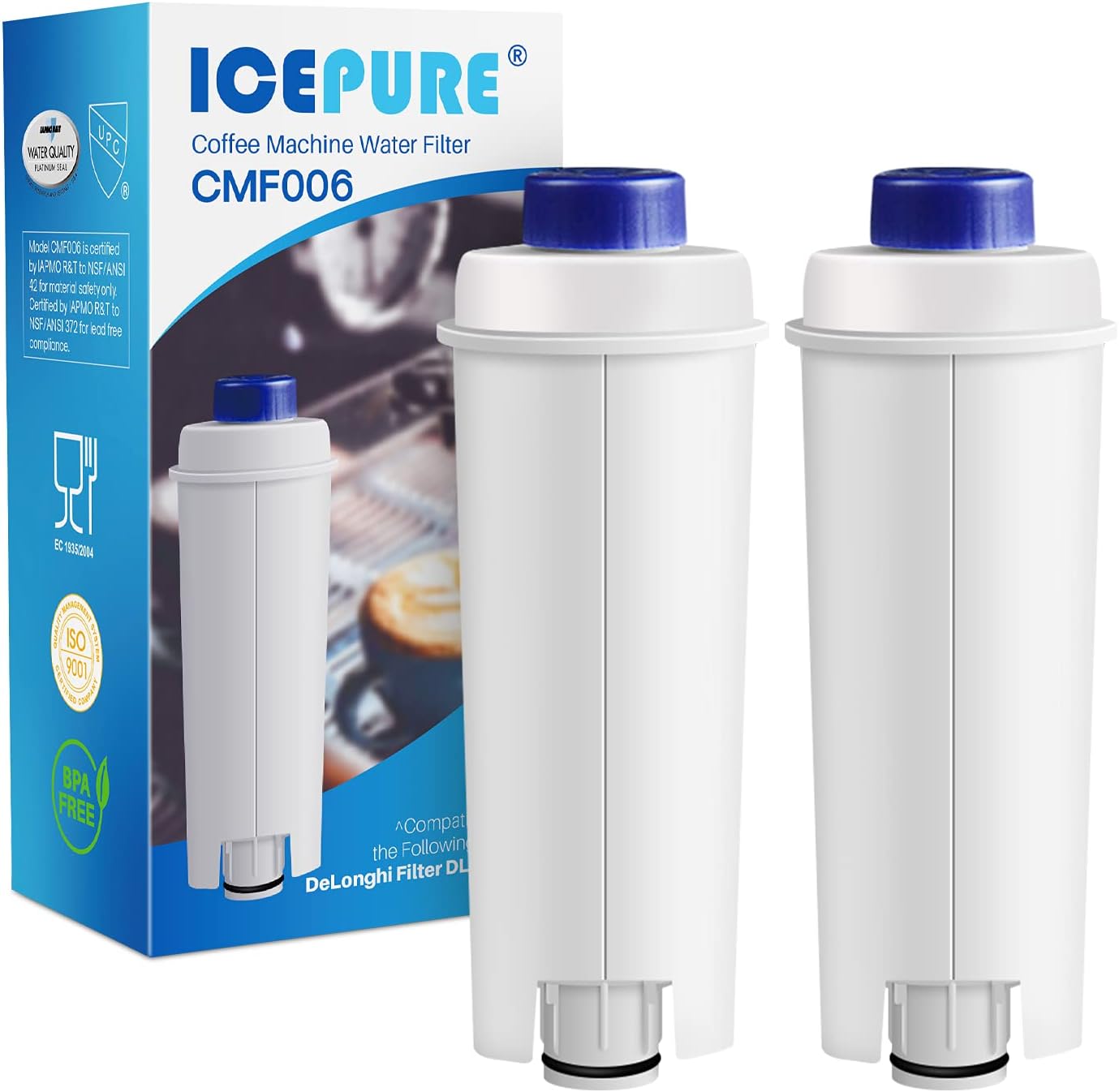 ICEPUREICEPURE Coffee Machine Water Filter for Delonghi DLSC002, Replacement Filter Cartridge with Activated Carbon, Compatible with ECAM, ETAM, EC680, EC800 (2-Pack)