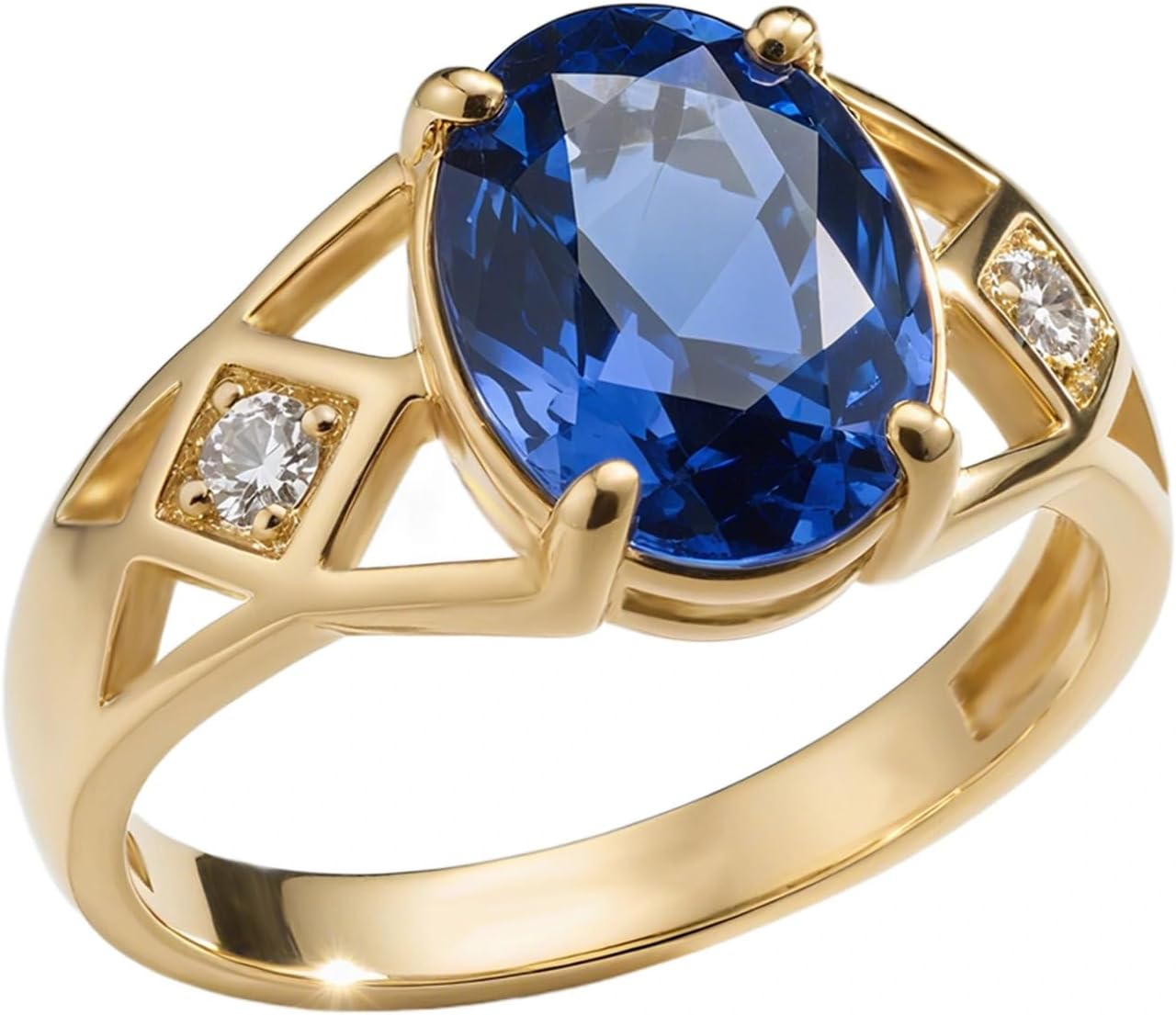 2 ct Oval-Cut Sapphire Twist Engagement Ring Sapphire Blue Ring Solid 10k 14k 18k Gold Grid Wedding Band Engraved Promise Birthday for Women Men Wife