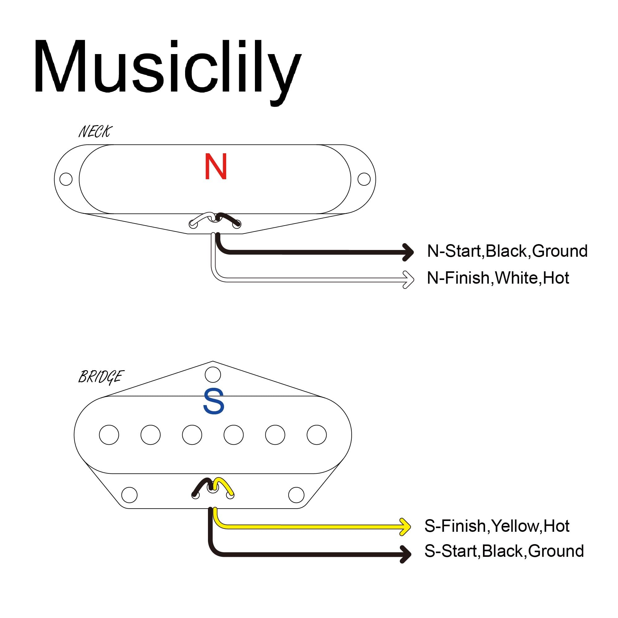 Musiclily Pro TL-60S Alnico 5 Przetwornik Single Coil Neck Bridge Pickups Set 8K/7,3K do Gitary Elektrycznej typu Tele, Czarny