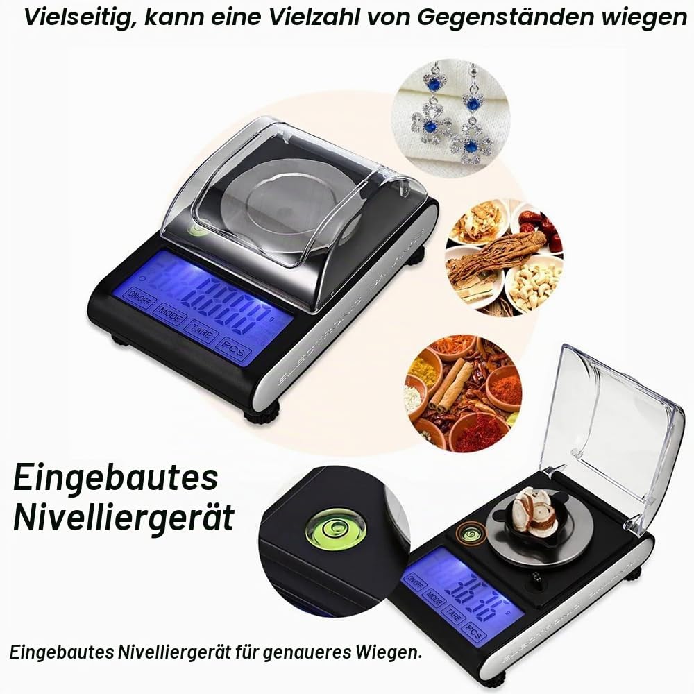 feinwaage 0.001g,präzisionswaage,wissenschaftliche waagen,schmuckwaagen,(mit windschutzscheibe),innovativer touchscreen,für hochpräzise messungen in wissenschaft, küche, schmuck, gold, silber, etc.